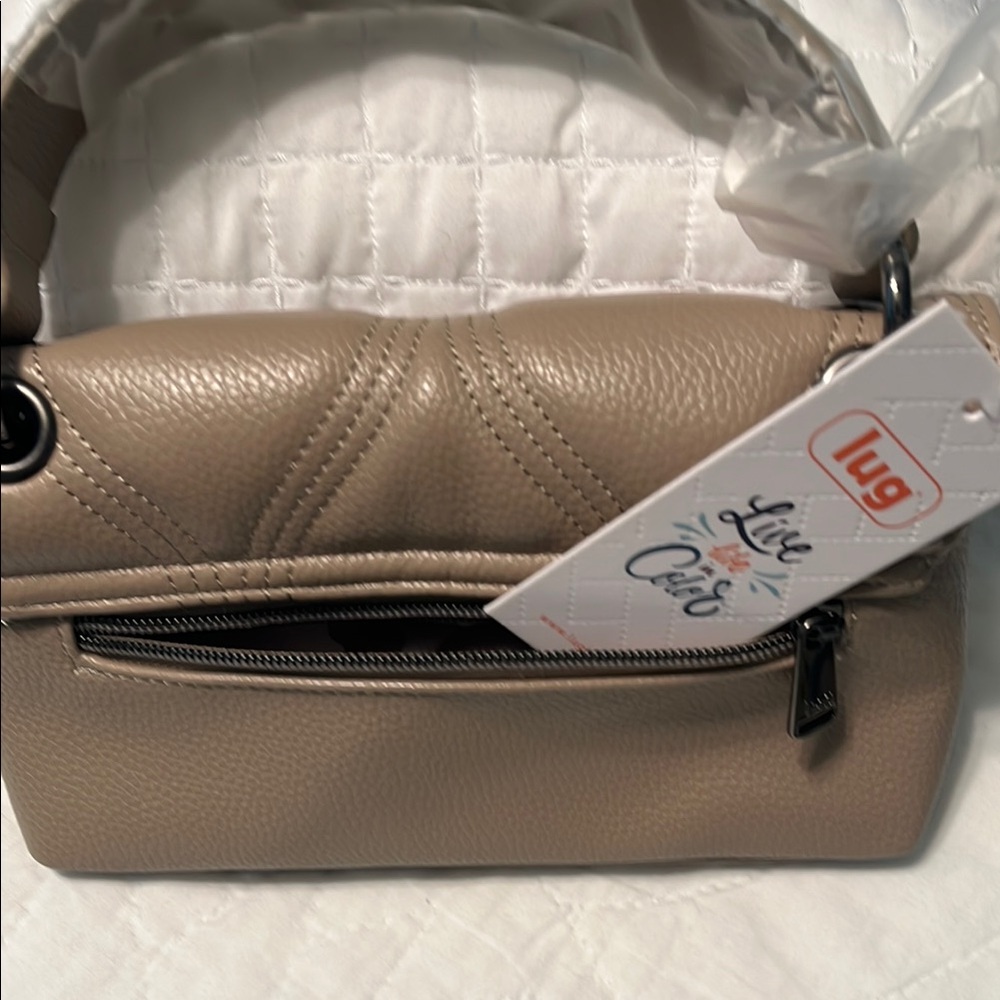 Lug Tan Quilted Clutch with Fold-Over Design - Picture 2 of 5